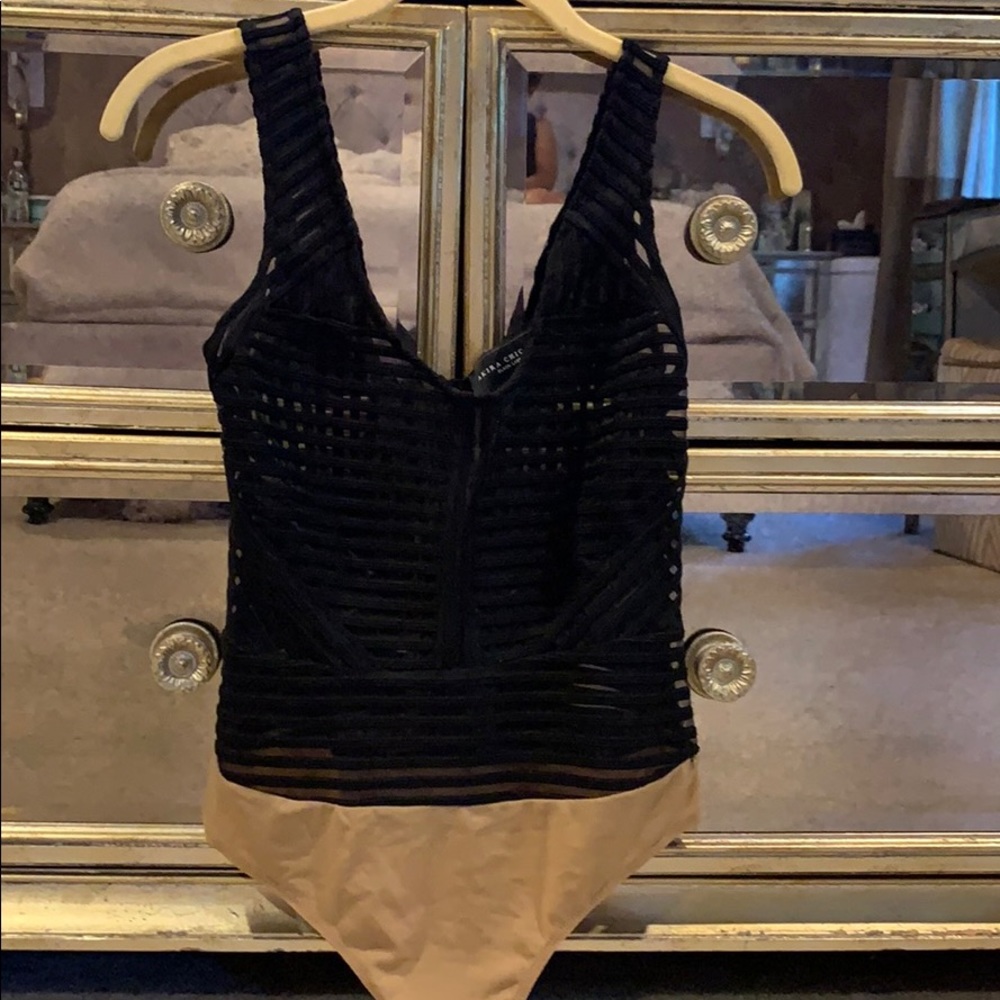 Akira Black Label Stripe Low Plunge Bodysuit